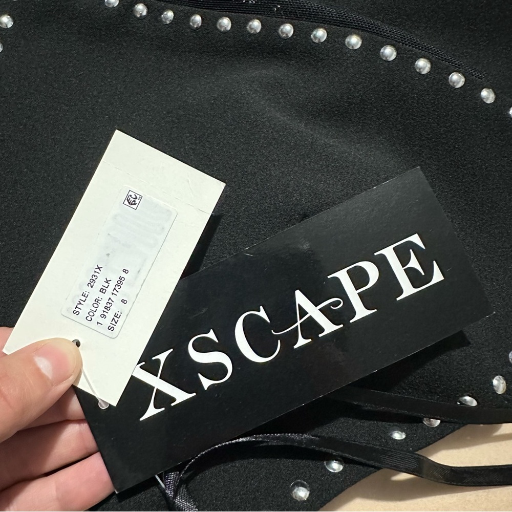 Xscape Black Silver Studded Spaghetti Strap Halter Mini Cocktail Dress NWT - Picture 7 of 8